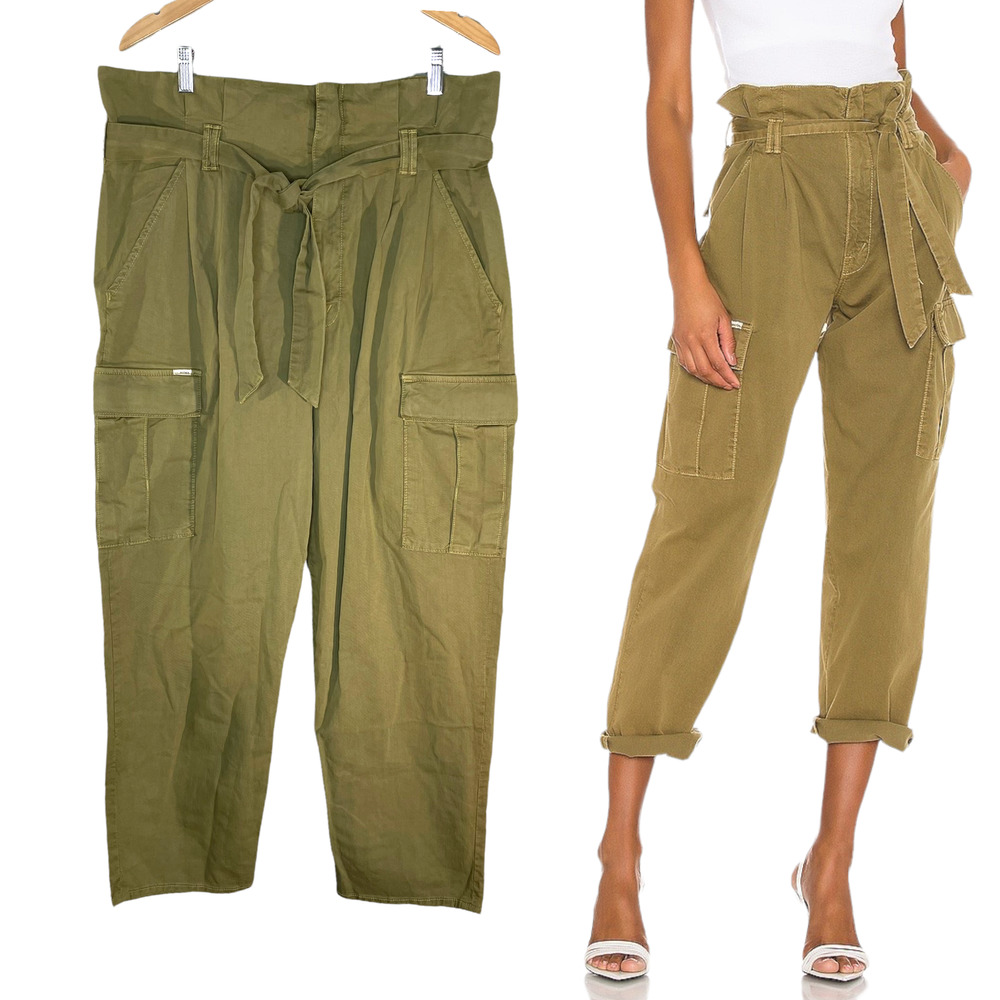 Mother Size 32 Cargo Pants The Greaser Paperbag Waist Pleated Ankle Length Olive